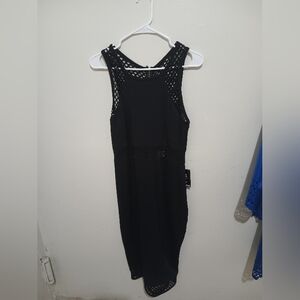 Express Black Sleeveless Midi Dress with Crochet Insets